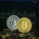 Bitcoin coins on stacked currency with financial graph, symbolizing market trends and investment. — A steampunk gifts can be