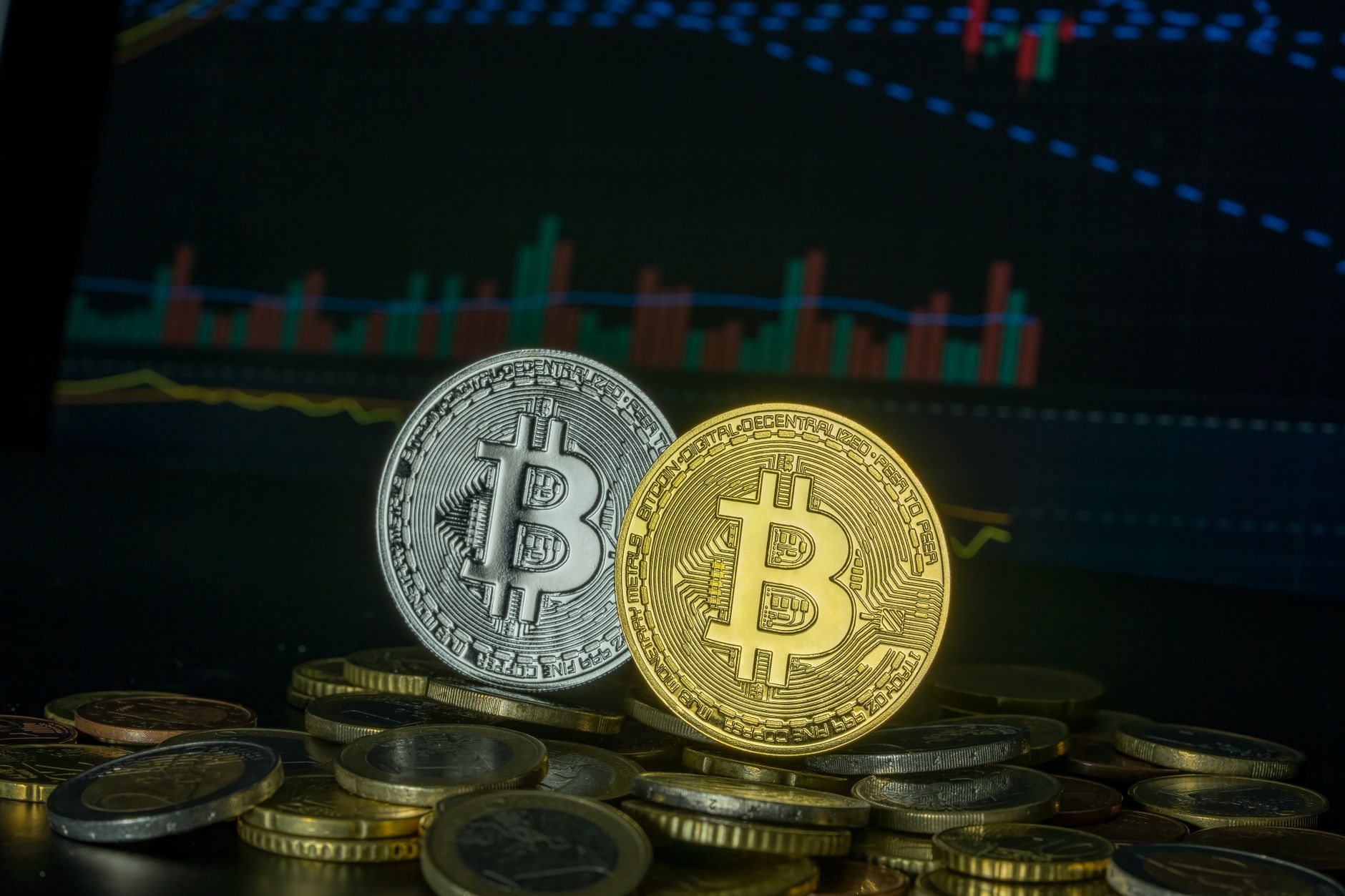 Bitcoin coins on stacked currency with financial graph, symbolizing market trends and investment. — A steampunk gifts can be