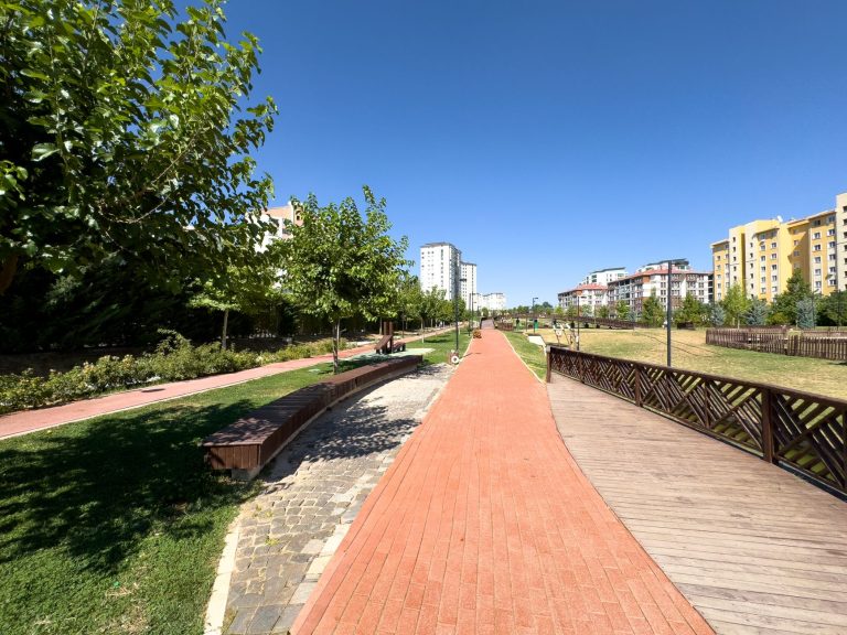 A vibrant, sunny park walkway with trees and buildings in Elâzığ, Türkiye. — Protecting Your Photos with a Private Photo View