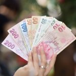 Hand holding multiple denominations of Turkish Lira banknotes outdoors. — Get Noticed Quickly with Low Cost Instagram
