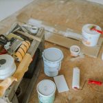 Overhead shot of tools and paint supplies for a home renovation project. — Style Guide: How To Decorate Old Almirah At Home I