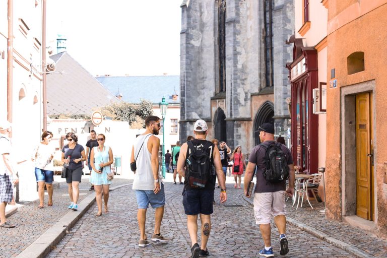 A bustling stone road in a historic European city filled with tourists enjoying a summer day. — Watch the Rare Japanese Anima